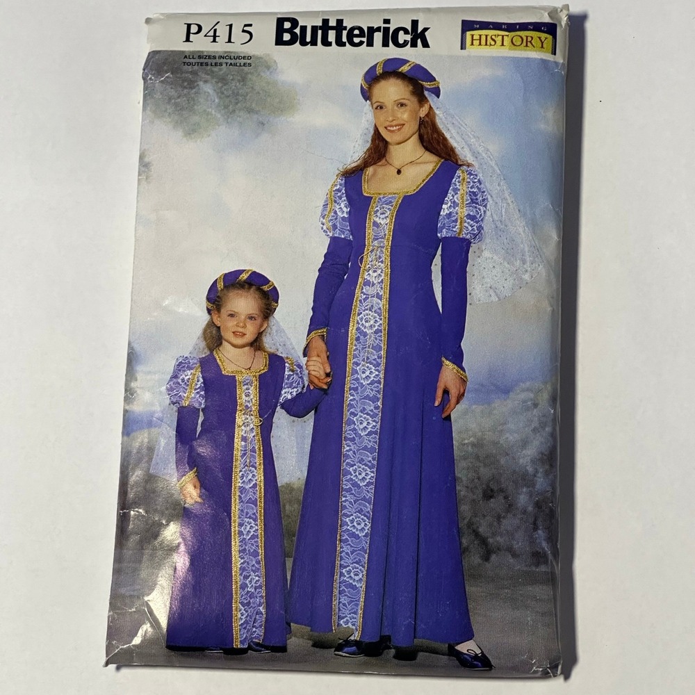 Butterick Sewing Pattern P415 Historical Costume Girls Misses Blue Medieval 1999